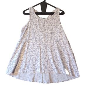 Lauren Conrad Tank Top White Pattern Womens Size Large Button Back High-Low